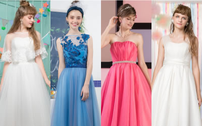 白・青・ピンクのドレスのバリエーションイメージ。
